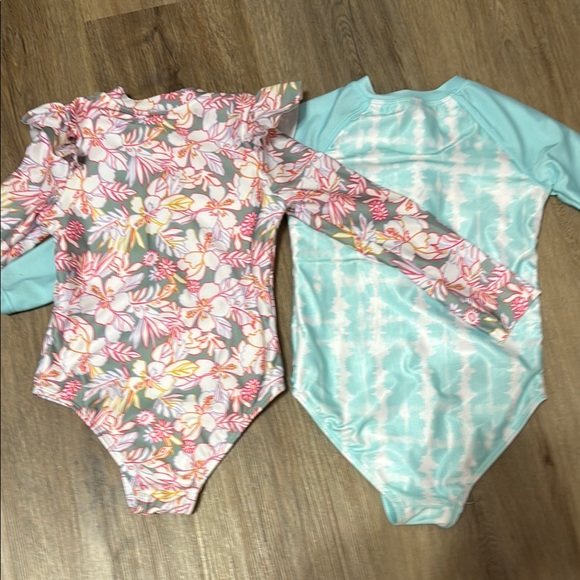 NWOT Bundle of 2 Floral and Tie-Dye Long Sleeve one piece Swimsuits Pink Green - Picture 4 of 4
